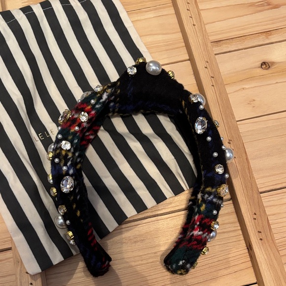 Lele Sadoughi Black Plaid Embellished Headband - Picture 6 of 7
